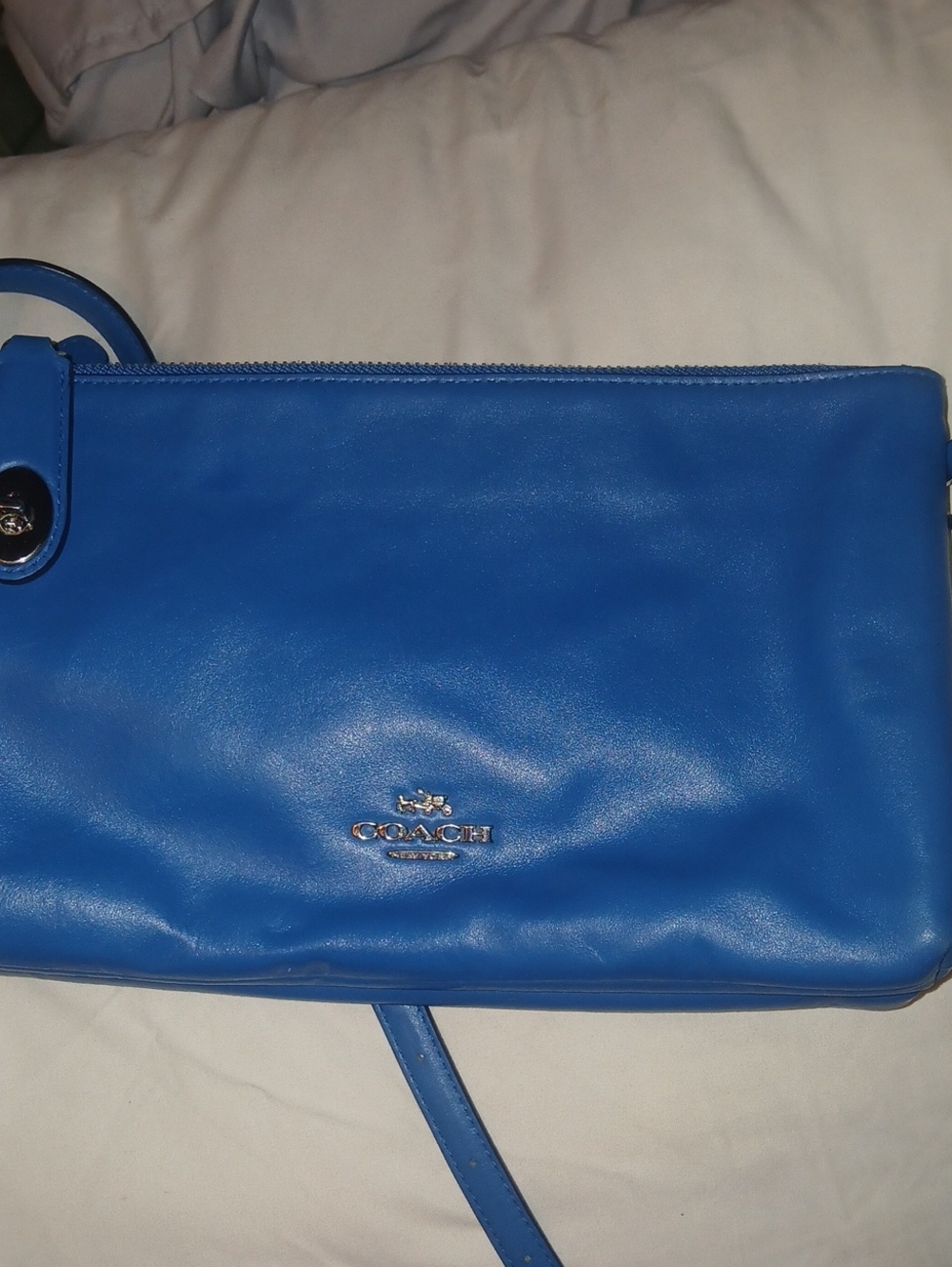 Coach Electric Blue Leather Crossbody Wristlet